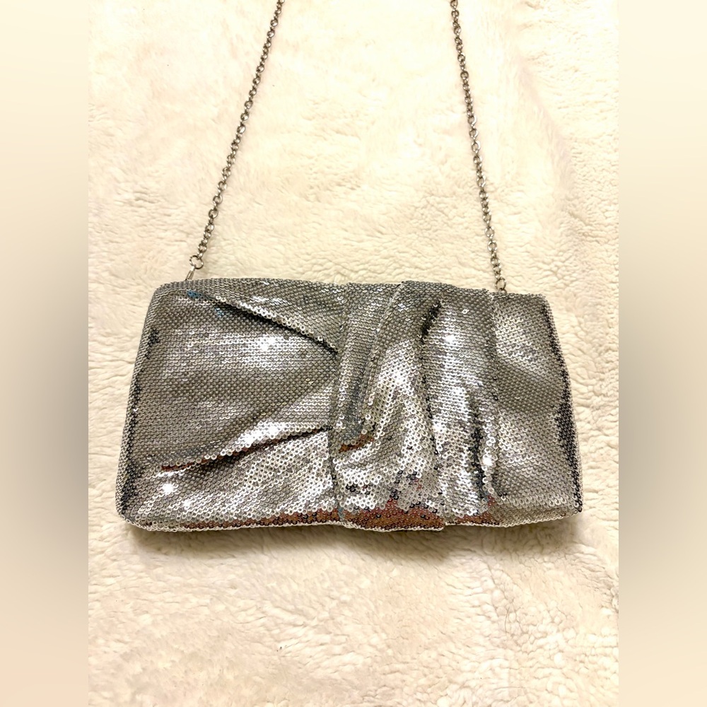 Jessica McClintock Silver Sequin Chain cross body Bag